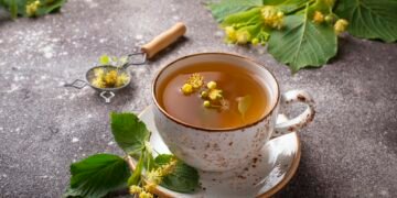 Healthy hot linden tea in cup