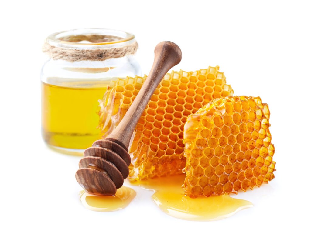 Honeycomb with honey in closeup